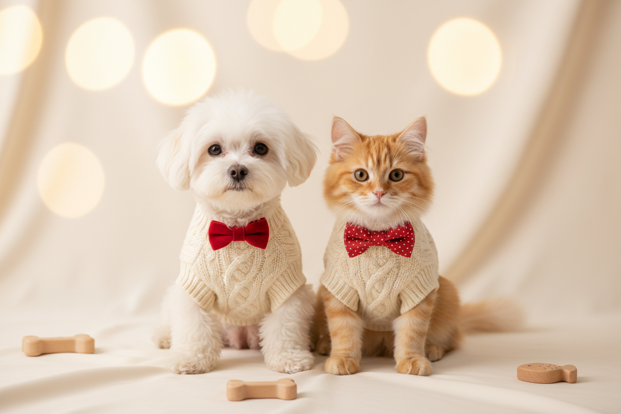 Dog and Cat in Cute Pet Clothes